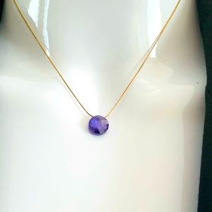 Shiny purple semi-precious stone choker necklace with gold color fine chain